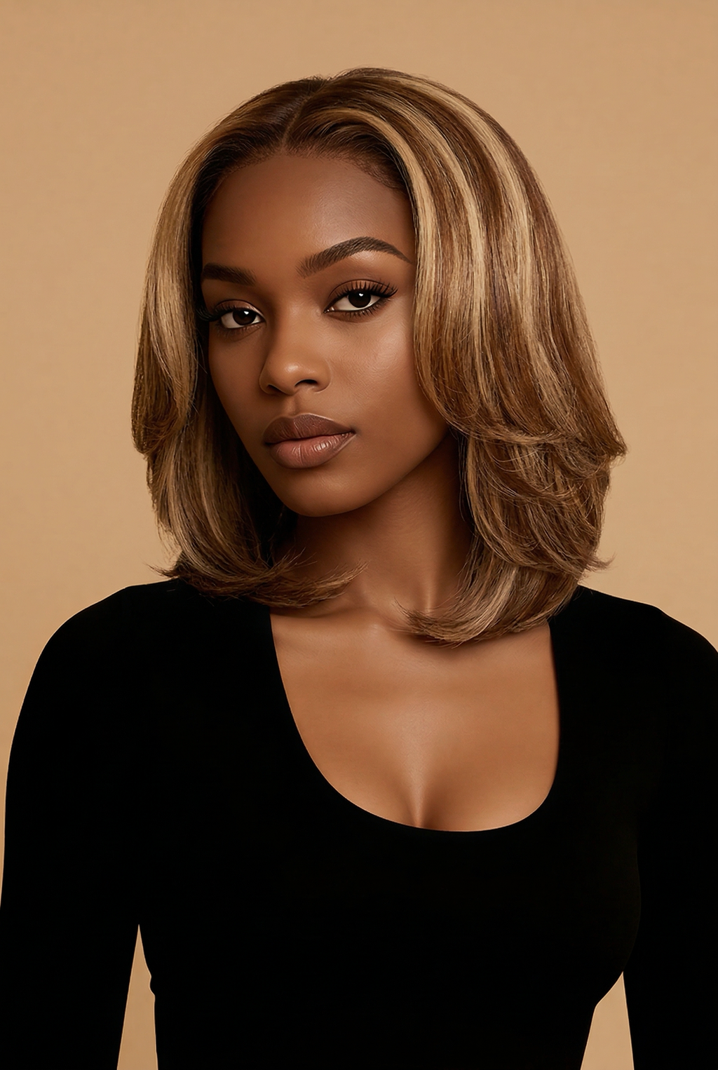Natural Wigs Brown Highlight Short Layered Bob Wig Glueless 5x5 Closure Pre-Cut Lace Wig
