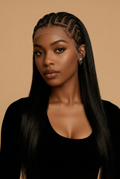 180% Density Pre-Braided Silky Straight Human Hair Glueless  13x4 Frontal Lace Wig Pre-Cut Lace