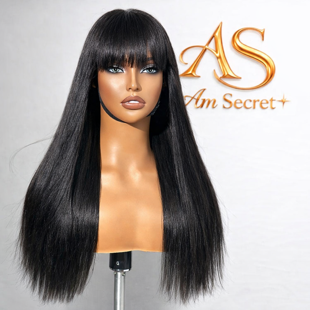 Breathable Cap Straight Ultra Natural Minimalist Lace Long Wig with Bangs