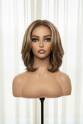 Natural Wigs Brown Highlight Short Layered Bob Wig Glueless 5x5 Closure Pre-Cut Lace Wig