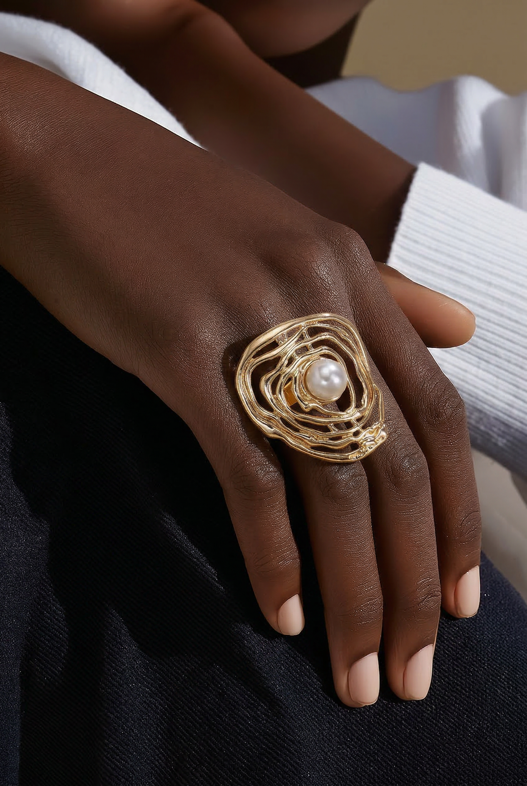 Sculpted Light Pearl Ring